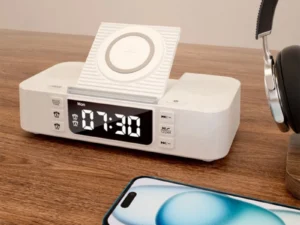 15W Wireless Charger Stand with Bluetooth Speaker & Clock