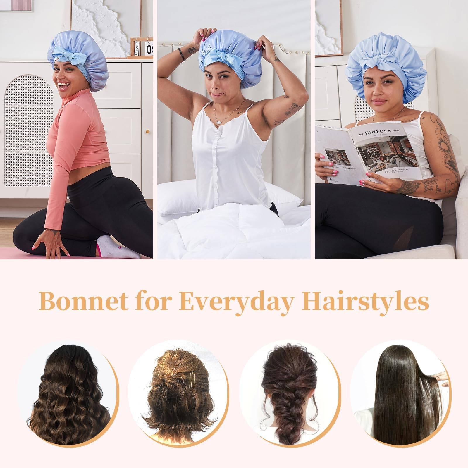 Silk Bonnet, Satin Hair Bonnet For Sleeping For Wavy Curly Natural Hair - Image 2