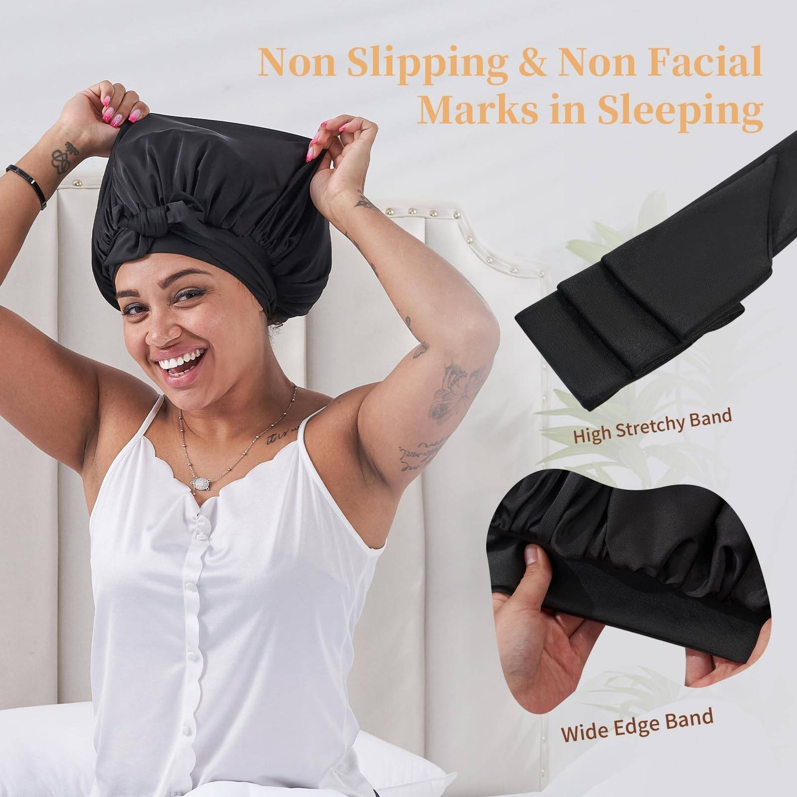 Silk Bonnet, Satin Hair Bonnet For Sleeping For Wavy Curly Natural Hair - Image 4