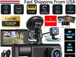 Car Dual Lens Dash Cam HD 1080P Front Rear Inside Video Recorder Camera G-Sensor