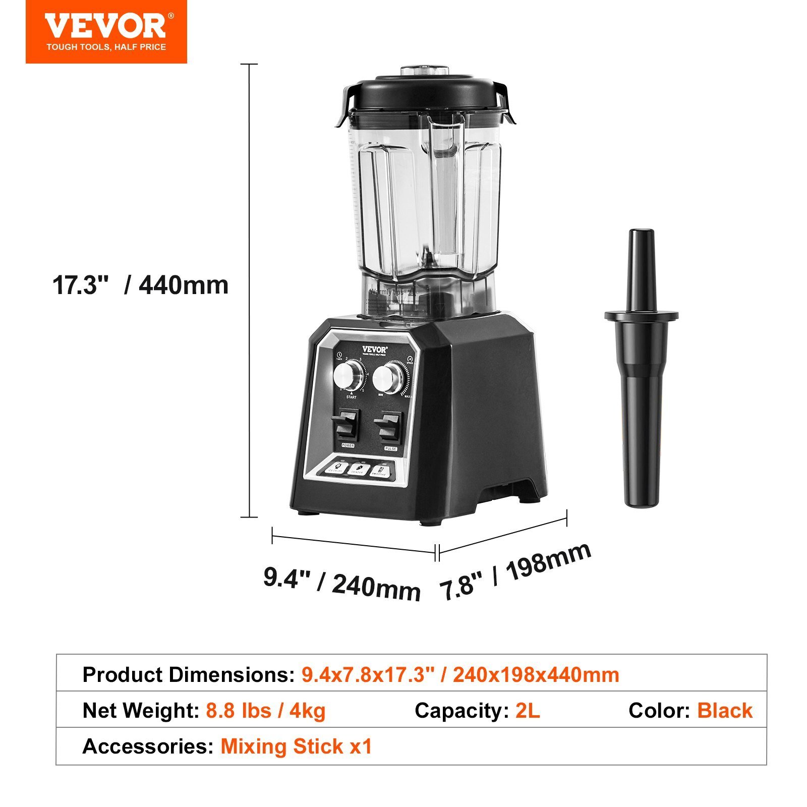 Professional Blender, Commercial Countertop Blenders, 68 Oz Jar Blender Combo, Stainless Steel 3 Functions Blender, For Frozen Drinks, Shakes, Smoothies, Peree, And Crush Ice, Black - Image 3