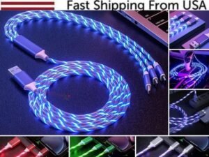 3 In 1 LED Fast Charging Cable Adapter For Micro USB Type C Charger Cord